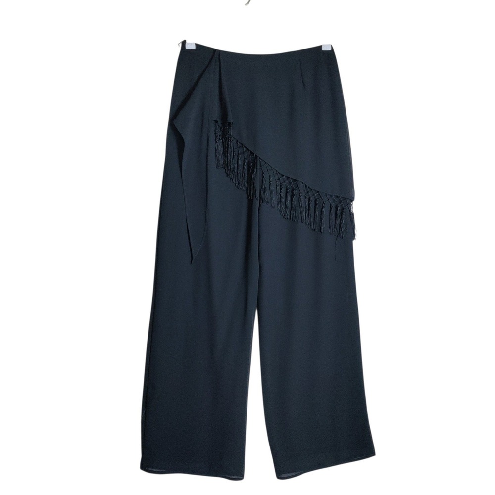 Social Circles Black Wide Leg Fringe Overlay Pants Special Occasion Medium